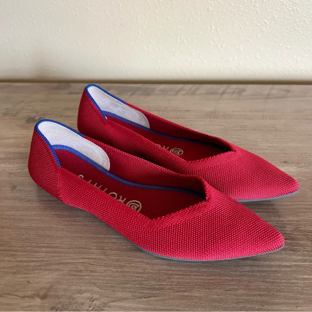 Rothy’s The Point Red Flats Women’s Size 7.5 Slip On Casual Washable Lightweight - Picture 1 of 10